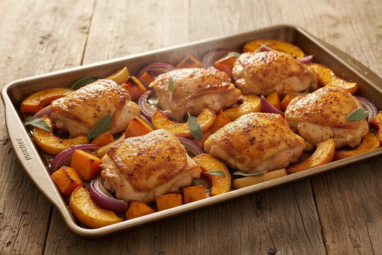 Sheet-Pan Garam Masala Squash, Apples, and Chicken